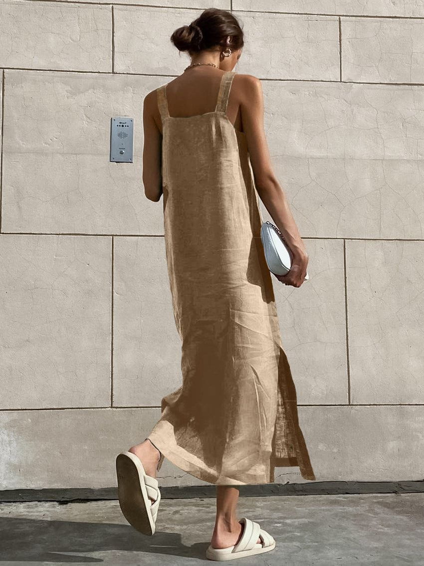 Abito Estivo Minimal | Spalline Larghe | Misto Lino Naturale | Look Disinvolto da Giorno
