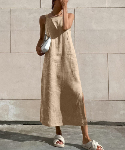 Abito Estivo Minimal | Spalline Larghe | Misto Lino Naturale | Look Disinvolto da Giorno