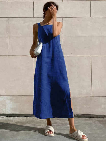Abito Estivo Minimal | Spalline Larghe | Misto Lino Naturale | Look Disinvolto da Giorno