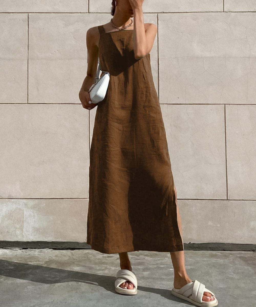 Abito Estivo Minimal | Spalline Larghe | Misto Lino Naturale | Look Disinvolto da Giorno