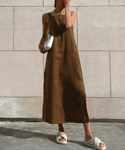 Abito Estivo Minimal | Spalline Larghe | Misto Lino Naturale | Look Disinvolto da Giorno
