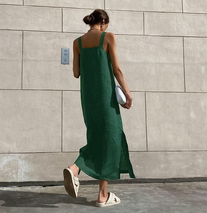 Abito Estivo Minimal | Spalline Larghe | Misto Lino Naturale | Look Disinvolto da Giorno