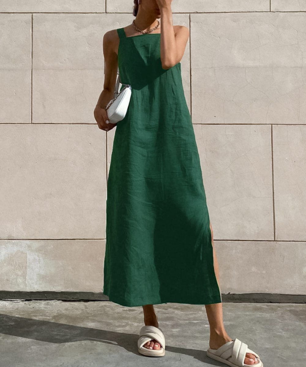 Abito Estivo Minimal | Spalline Larghe | Misto Lino Naturale | Look Disinvolto da Giorno